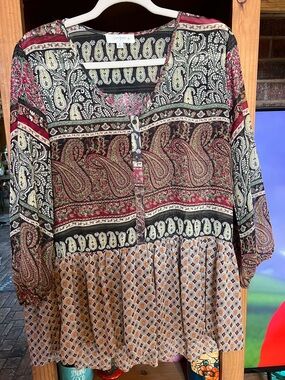 Umgee Multicolor Paisley & Geometric Tiered Tunic